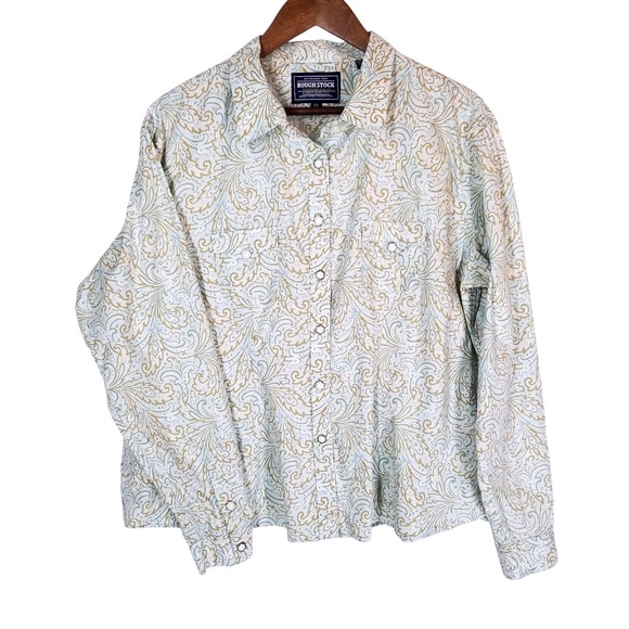 Rough Stock Women's XXL Western Pearl Snap Shirt Paisley Print Long Sleeve - Picture 1 of 13